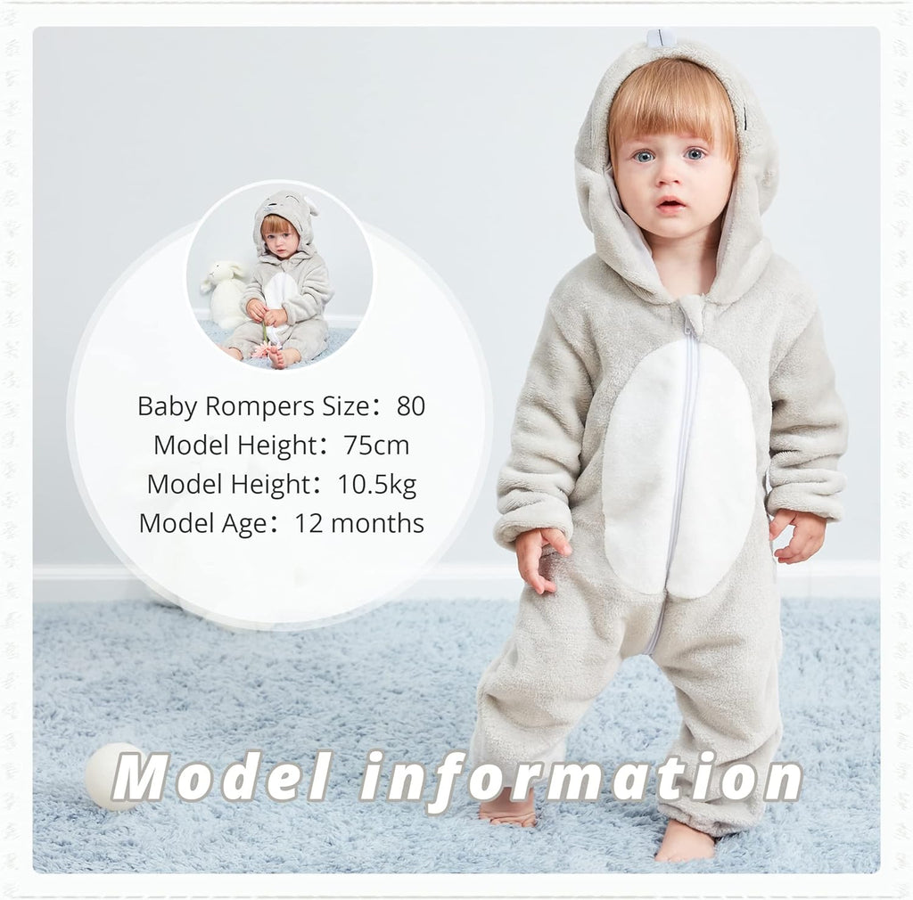 Unisex Baby Animal Costume Flannel Hooded Romper Cosplay Jumpsuit | Halloween, Winter Autumn Onesie, 0-5T, Machine Wash