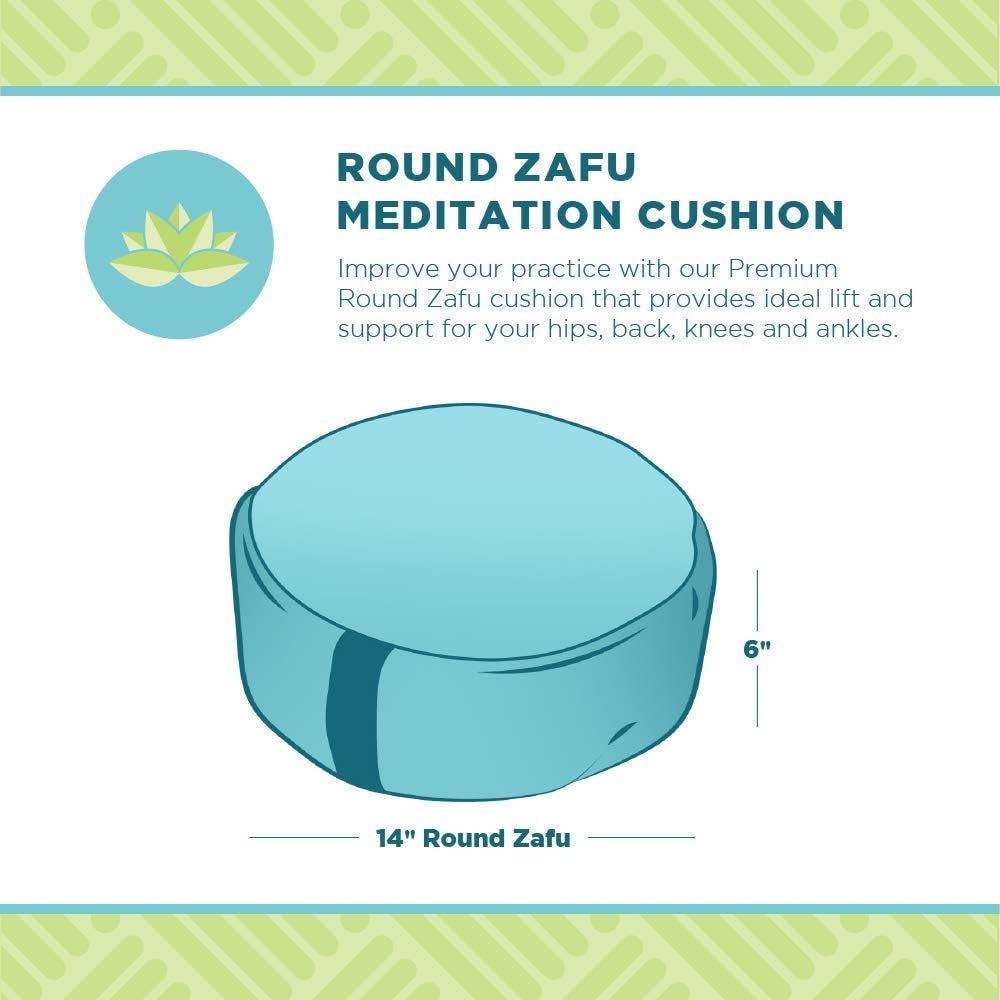 Zafu Meditation Pillows for Sitting on Floor, Yoga Cushion, Cotton/Buckwheat Fill Yoga Pillow, Zafu Meditation Cushion, Zen Kneeling Prayer Pad- MADE in USA - 14" round - NATURAL