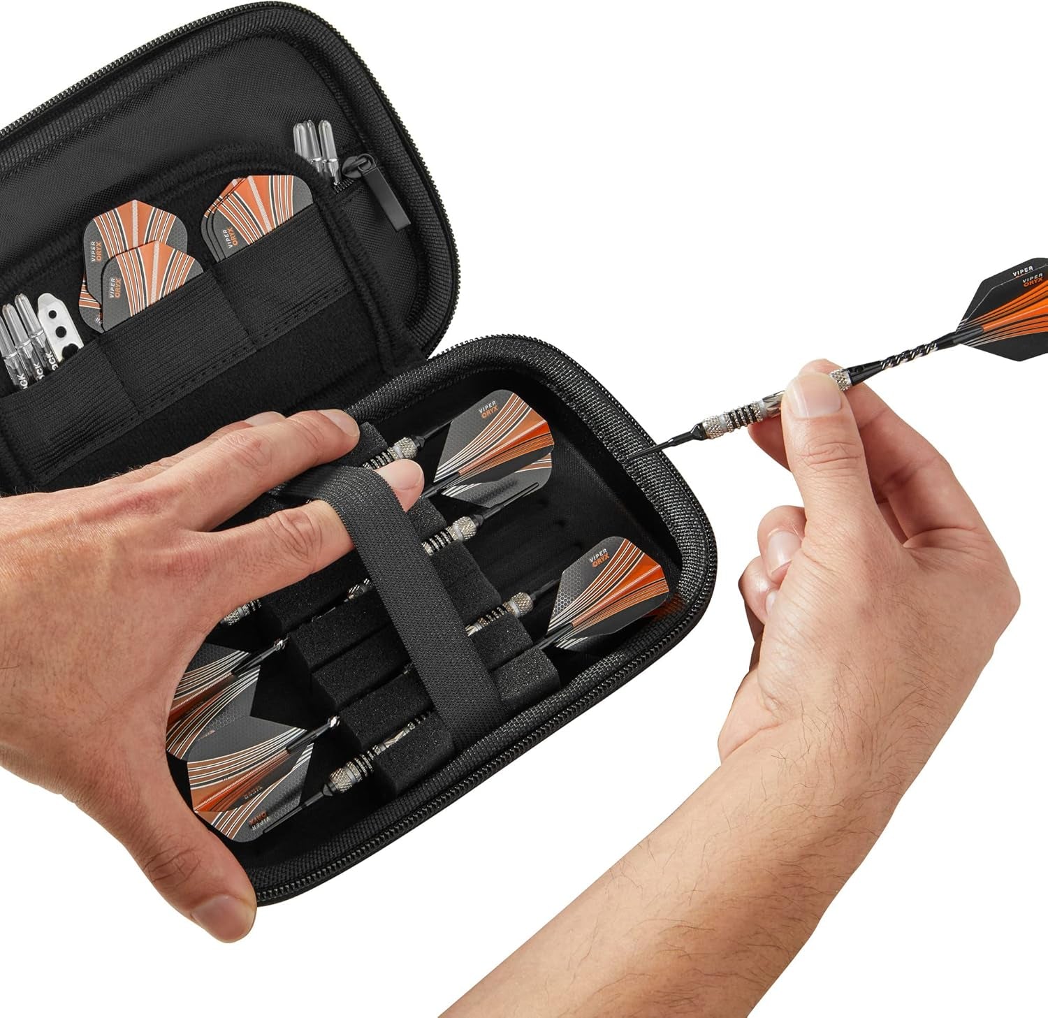 Sentinel 6 Dart Case, Holds Extra Accessories, Tips, Shafts and Flights, Compatible with Steel and Soft Tip Darts, Impact & Water Resistant Tactech Shell, Red Zipper