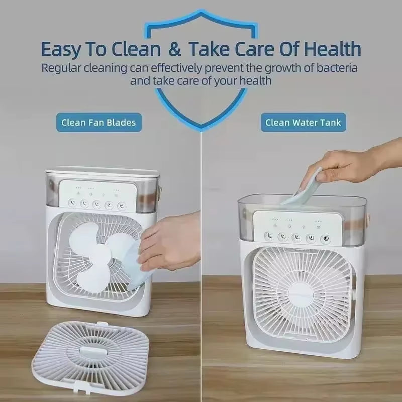 New 3 in 1 Fan Air Conditioner Household Small Air Cooler LED Night Light Portable Humidifier Air Adjustment Fan Office Home Fan