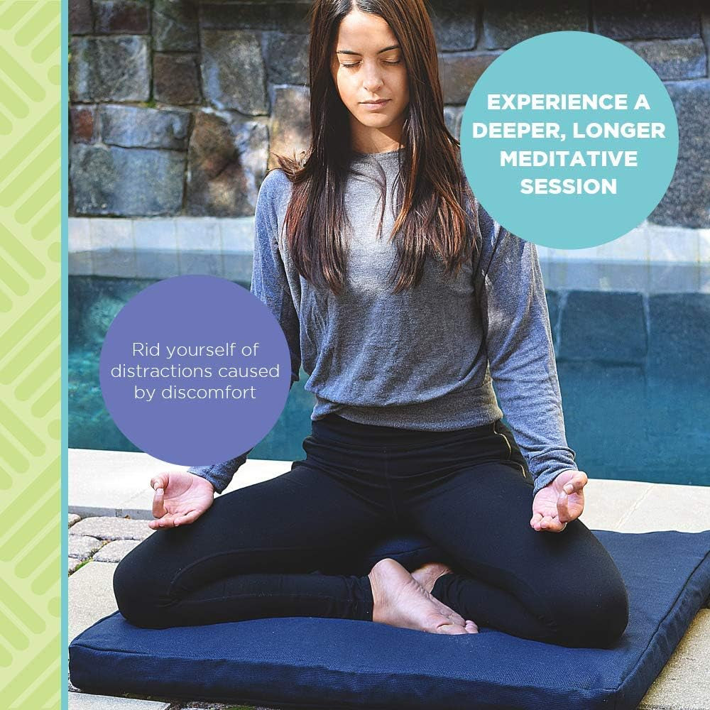 Zafu Meditation Pillows for Sitting on Floor, Yoga Cushion, Cotton/Buckwheat Fill Yoga Pillow, Zafu Meditation Cushion, Zen Kneeling Prayer Pad- MADE in USA - 14" round - NATURAL