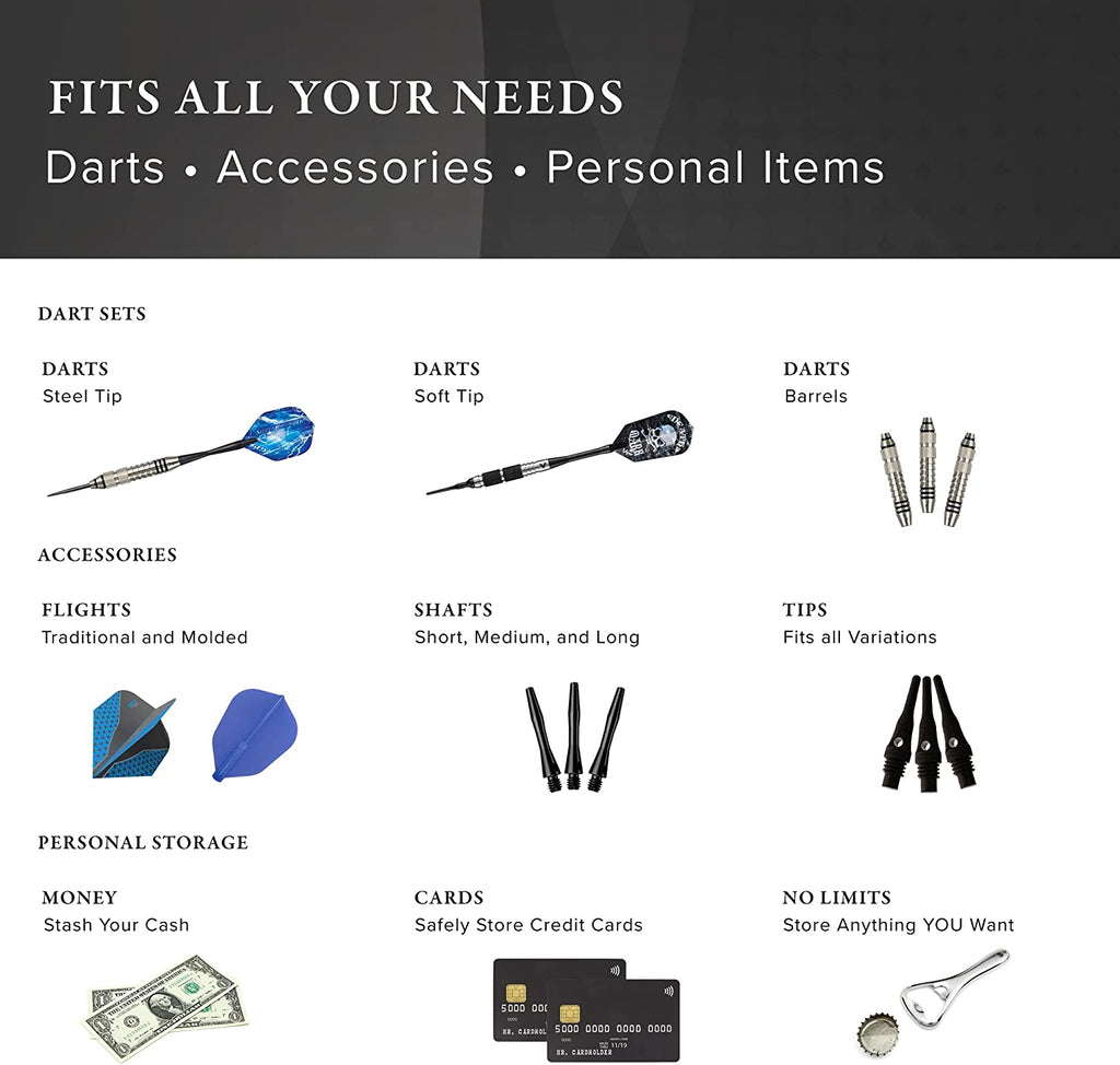 Sentinel 6 Dart Case, Holds Extra Accessories, Tips, Shafts and Flights, Compatible with Steel and Soft Tip Darts, Impact & Water Resistant Tactech Shell, Red Zipper